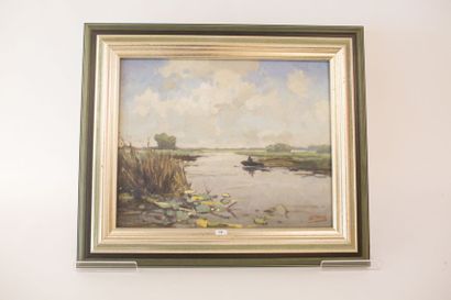 HEYTMAN Willem "Bord de rivière", XXe, huile sur toile, signée en bas à droite, 40x50...