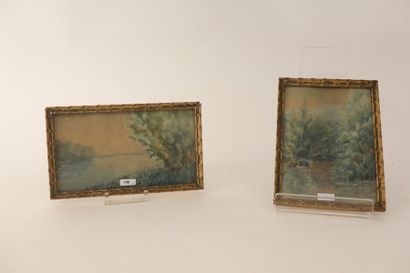 Ecole Belge "Paysages lacustres", XXe, deux aquarelles sur papier, 12,5x22,5 cm (à...