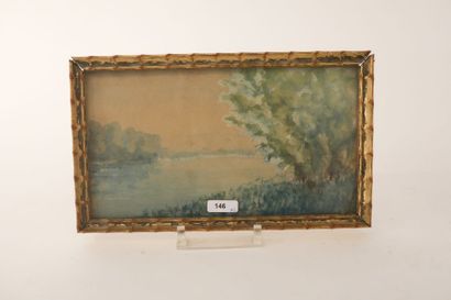 Ecole Belge "Paysages lacustres", XXe, deux aquarelles sur papier, 12,5x22,5 cm (à...