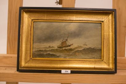 CREPIN J. "Marine", 1845, huile sur panneau, signée et datée en bas à droite, 13x21,5...