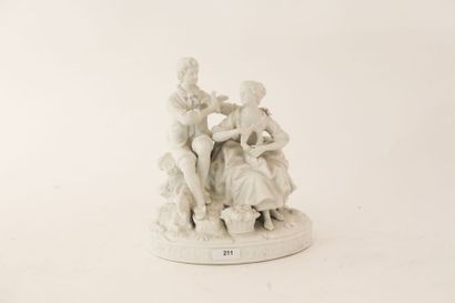 null "Pastorale", XXe, groupe en biscuit de porcelaine, h. 19 cm.