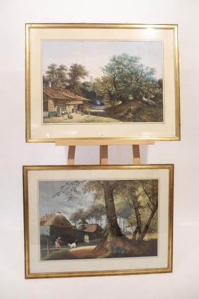 KNIP Henri (1819-c.1897) "Scènes bucoliques", XIXe, deux gouaches aquarellées sur...