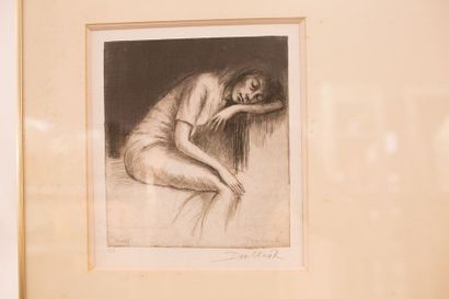 DEVOLDER Roland (1938) "Jeune Femme endormie, circa 1993, eau-forte et contre-épreuve...