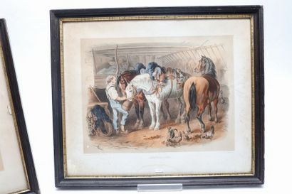 ADAM VICTOR (1801-1866) "Chevaux à l'écurie" et "L'Écurie à la ferme", paire de lithographies...