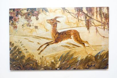 GALZENATI A. "Antilope", mi-XXe, huile sur panneau, signée en bas à droite, 81x130...