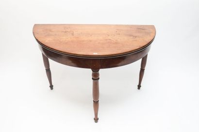 null Table en console demi-lune Louis-Philippe, pieds en balustre, XIXe, bois de...