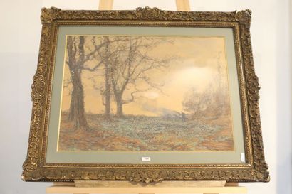 HAMESSE Adolphe Jean (1849-1925) "Paysage automnal, brûlage des feuilles mortes",...