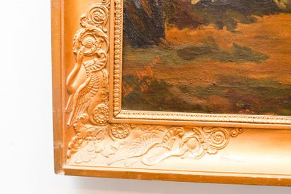 ECOLE FRANCAISE "Vénerie", début XXe, huile sur toile, 47,5x68 cm [altérations dont...