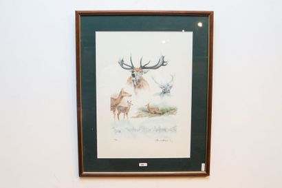 LE HARDŸ DE BEAULIEU François (1953-2001) "Étude de cerfs", fin XXe, litho, signée...