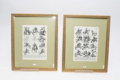 École italienne "Figures équestres d'après l'antique", paire d'estampes, 27x19 cm...