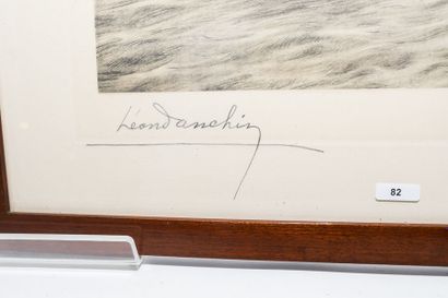 DANCHIN Léon (1887-1938) "Setter et canard", XXe, lithographie polychrome, signée...