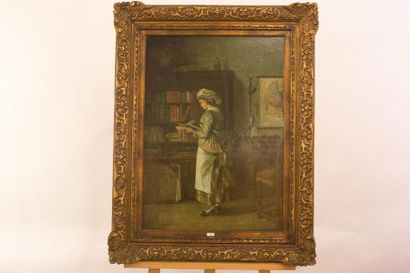 STEVENS Jean Daniel "Bonne lisant", reproduction (?) marouflée sur toile, 70x49,5...