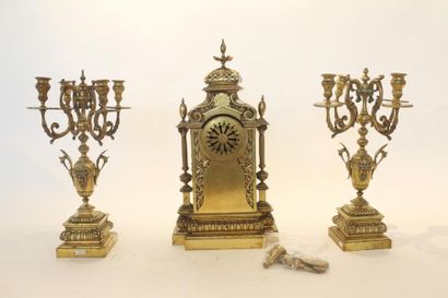 null Garniture de cheminée d'époque Napoléon III, fin XIXe, bronze, avec clefs, trois...
