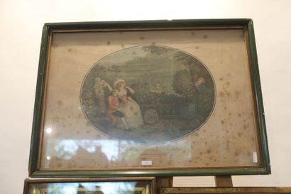 null ANONYME, "Jeune Femme au puits", XIXe, tableau à l'aiguille, étiquette [CAILLARD,...