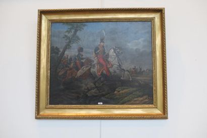 ECOLE FRANCAISE "La Charge de cavalerie", début XIXe, huile sur toile rentoilée,...