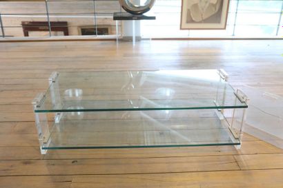 null Table basse rectangulaire Design à double plateau, circa 1980, verre et plexiglas,...