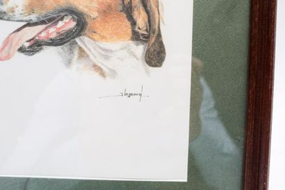 LOGNARD J. "Têtes de brocard et de chien", fin XXe, deux impressions, 16,5x12,5 cm...