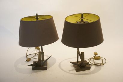 null Paire de lampes de table Vintage, circa 1970-80, métal et cristaux de quartz,...