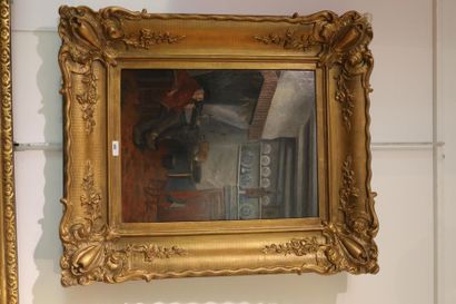 VAN HAMME A. "Au coin du feu", 1894, huile sur panneau, signée et datée en bas à...