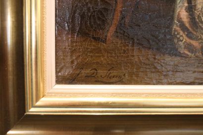 STEVENS Jean Daniel "L'Épître", fin XIXe, huile sur toile, signée en bas à gauche,...