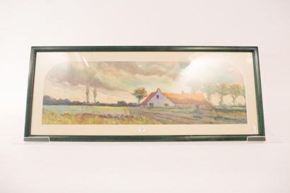 DUTOIT Arthur (1878-1954) "Paysage à la fermette", début XXe, pastel sur papier,...