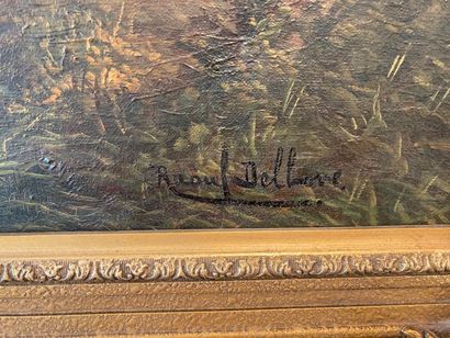 DELBOVE Raoul "Paysage animé", début XXe, huile sur toile, signée en bas à droite,...