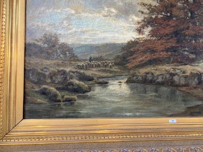 BARON Théodore (1840-1899) "Paysage pastoral", 1875, huile sur toile, signée et datée...