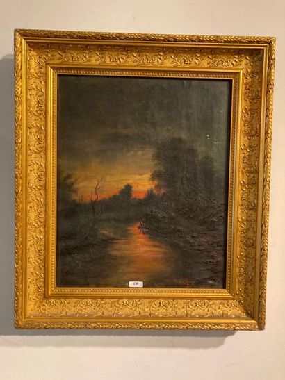 LE ROUX M. "Crépuscule", début XXe, huile sur toile, signée en bas à droite, 39,5x32,5...