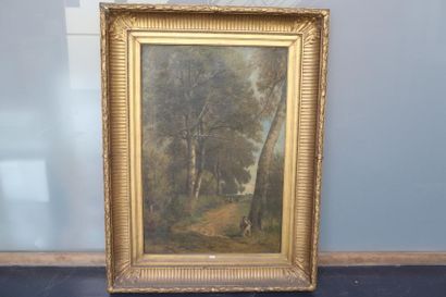 DE PRATERE Edmond (1826-1888) "La Lisière du bois", 1870, huile sur toile, signée...