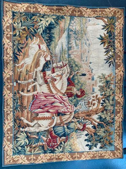 FRANKLIN "Chasse royale", 1984, petite tapisserie, étiquette au dos, 99x120 cm e...