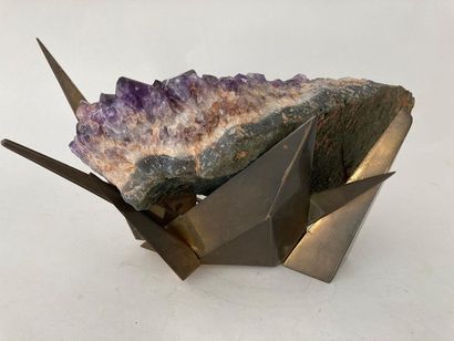 null Veilleuse Vintage, circa 1970-1980, métal et cristaux d'améthyste, l. 35 cm...
