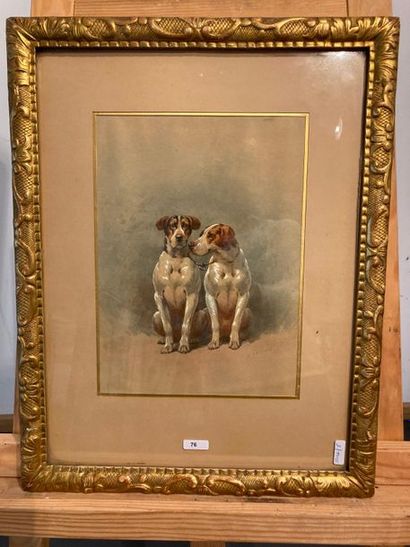 DE CONDAMY CHARLES FERNAND (c.1855-1913) "Couple de chiens", fin XIXe, aquarelle...