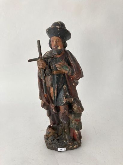 null "Saint Roch", probablement XVIIIe, sujet en bois polychromé stuqué et sculpté,...