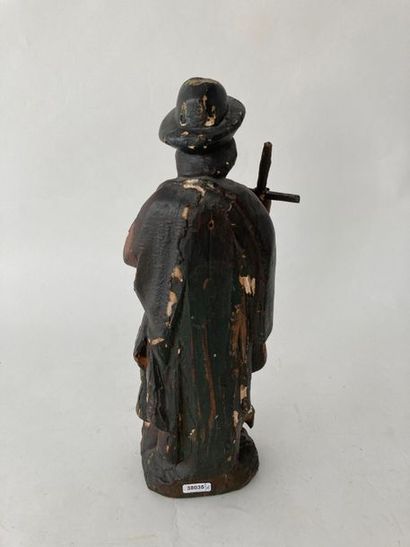 null "Saint Roch", probablement XVIIIe, sujet en bois polychromé stuqué et sculpté,...