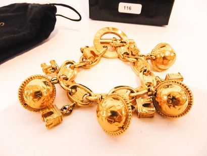 CELINE - PARIS Bracelet with gold-plated metal charms, marked, with cover and box,...