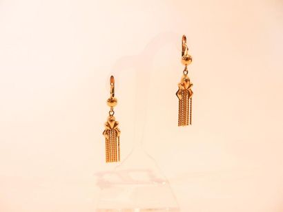 null Pair of 18 karat yellow gold pendant earrings, 6 g approx.