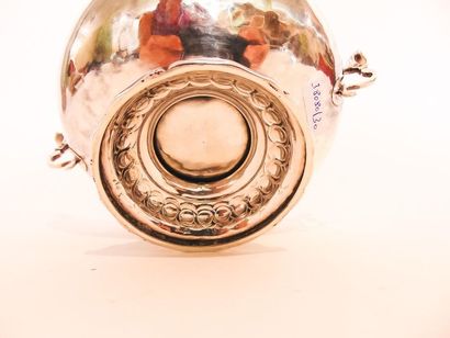 France Small cup with handles on pedestal, probably 18th century, chased silver,...