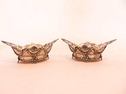 HOLLANDE Pair of small oval baskets, 19th century, silver openwork and chased, punched,...