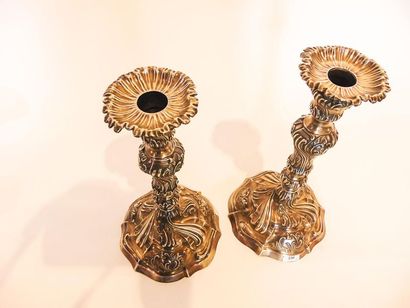 BRUXELLES Pair of Louis XV period torches, 1771, chased silver, hallmarks, h. 28...