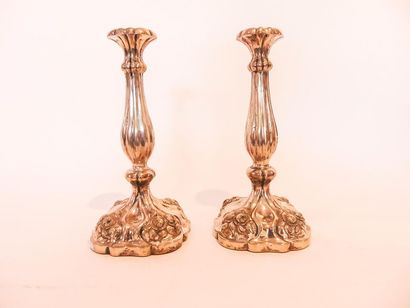 VIENNE Pair of ribbed torches, 1861, chased and weighted silver, hallmarks, h. 29.5...