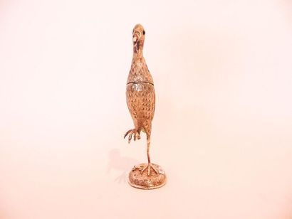 null Stork forming a silver box embossed and chiselled, punch marks, h. 24 cm, 177...