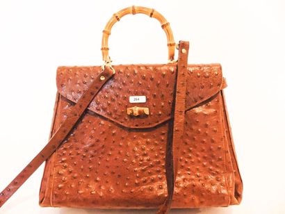 ALEDA - ITALY Ostrich leather handbag, bamboo handle and clasp, marked, with cover,...