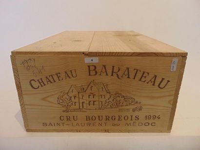BORDEAUX (HAUT-MÉDOC) Rouge, Château Barateau, cru bourgeois 1994, douze bouteilles...