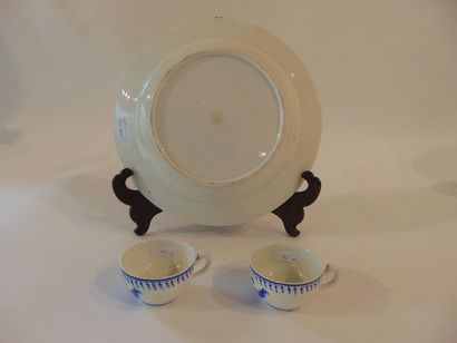 TOURNAI Pair of small cups with a thousand ribs and ronda decoration in blue monochrome,...