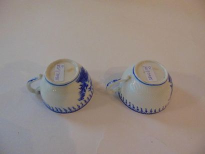 TOURNAI Pair of small cups with a thousand ribs and ronda decoration in blue monochrome,...