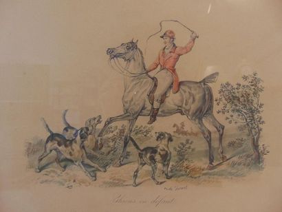 VERNET Carle (1758-1836) [d'après] "Le Repos du chasseur" et "Chiens en défaut",...
