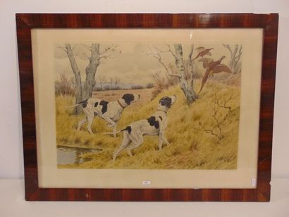 RÖTIG Georges Fréderic (1873-1961) "Dogs and Pheasants", 20th century, polychrome...
