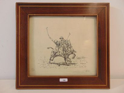 REBOUR Francisque "Polo players", XXth, engraving, signed lower right and numbered...