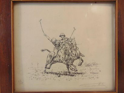 REBOUR Francisque "Polo players", XXth, engraving, signed lower right and numbered...