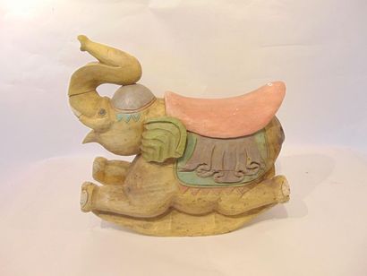 null Rocking elephant, probably Indian work, 20th century, carved and polychromed...